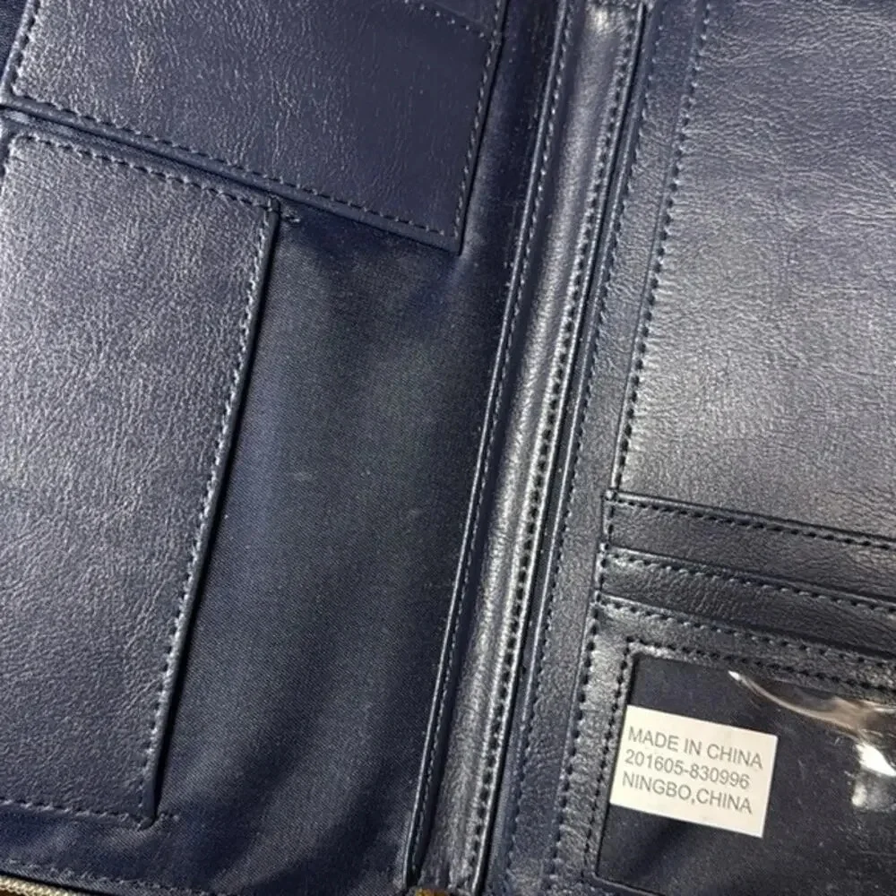 Blue‎ White Adrienne Vittadini Travel Passport Documents Wallet Holder Zip Up